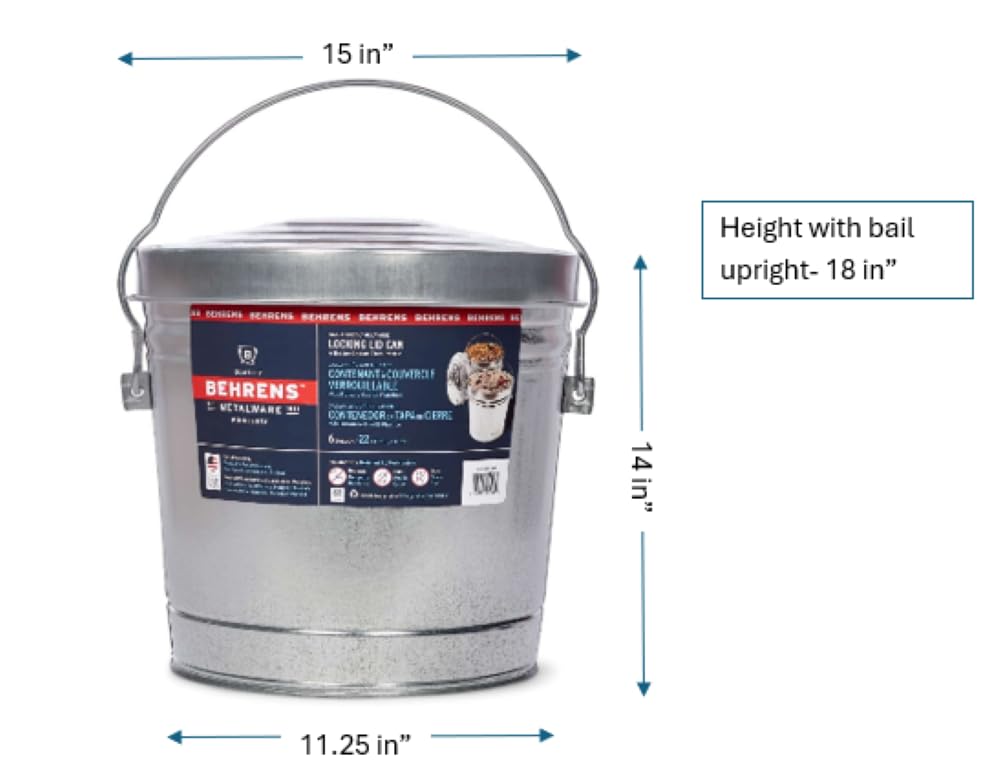 6 Gallon Galvanized Steel Storage Can or Waste Bin with Locking Lid K163
