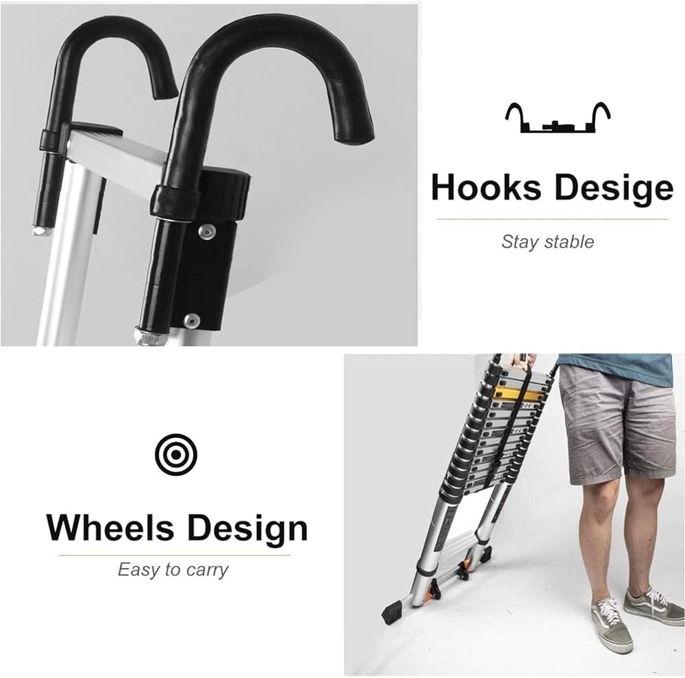 Telescoping Ladder with Hook Folding Portable Aluminum 330 Lbs X76304