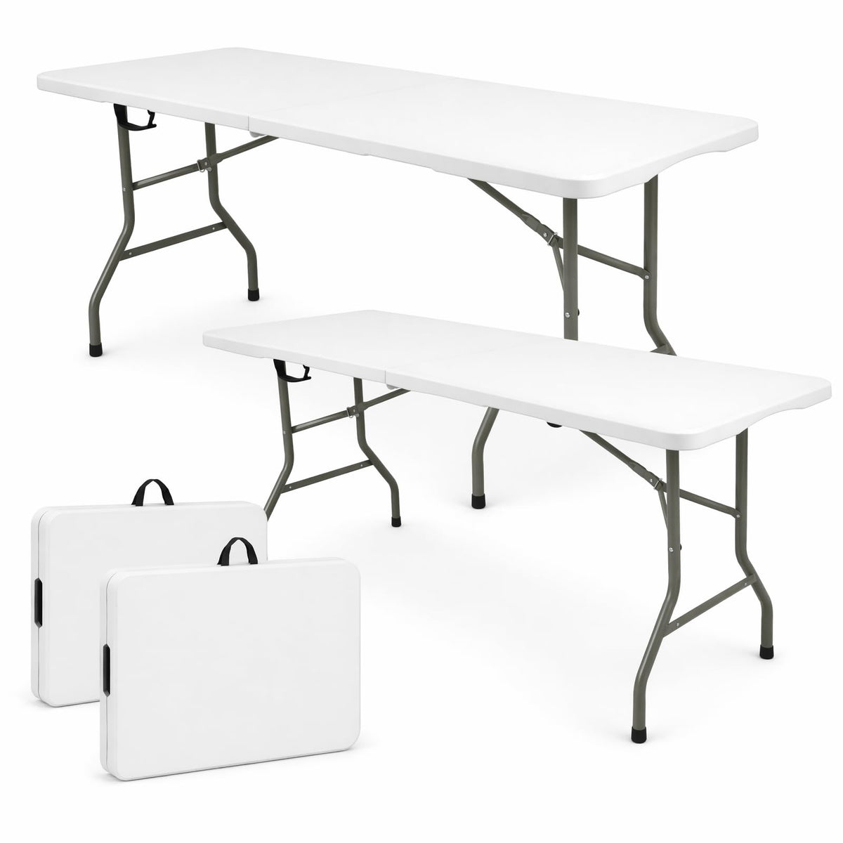 Set of 2 White 6 FT Folding Plastic Table H700221