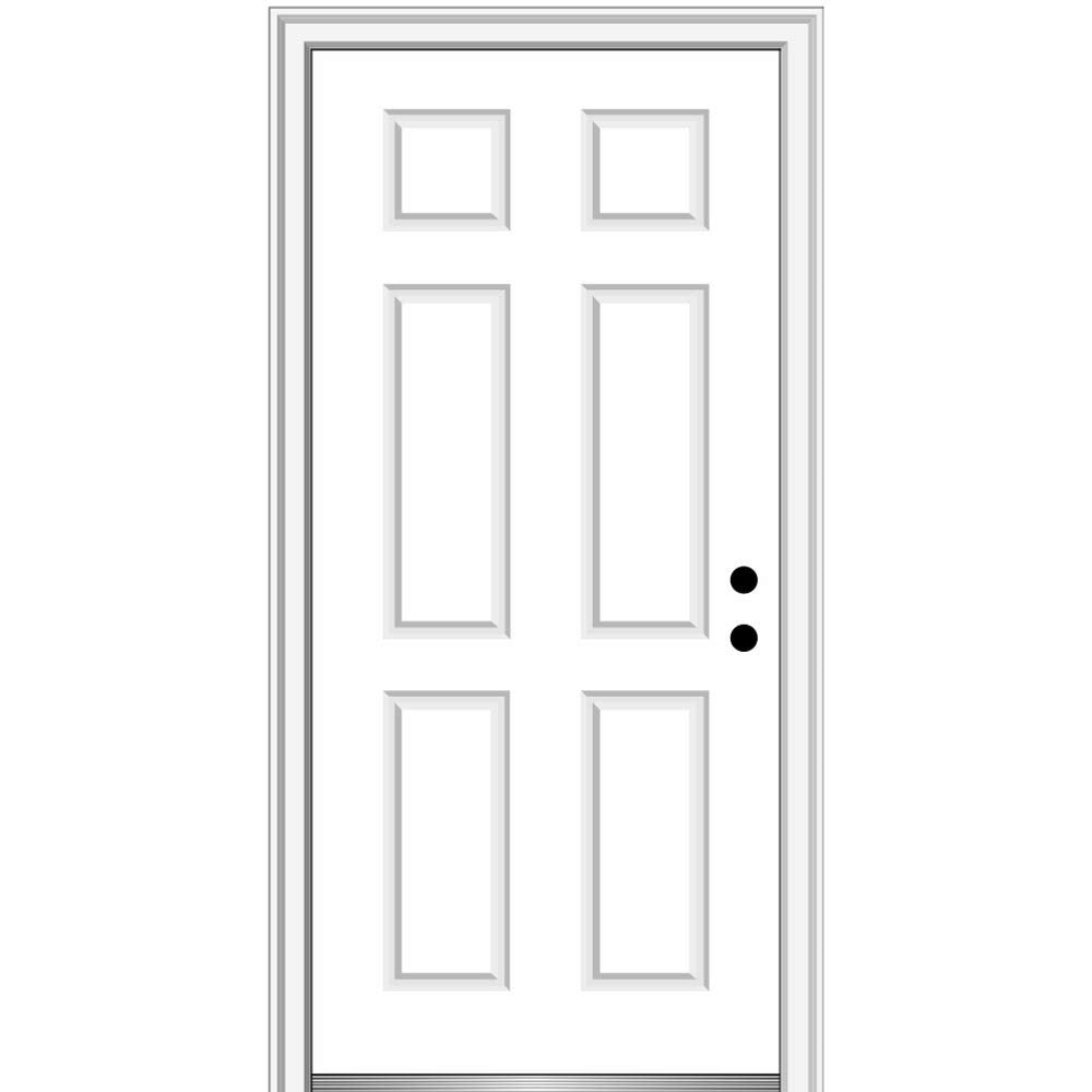Steel Brilliant White Left Hand In-swing Prehung Front Door 6-Panel 36" x 96" O8200