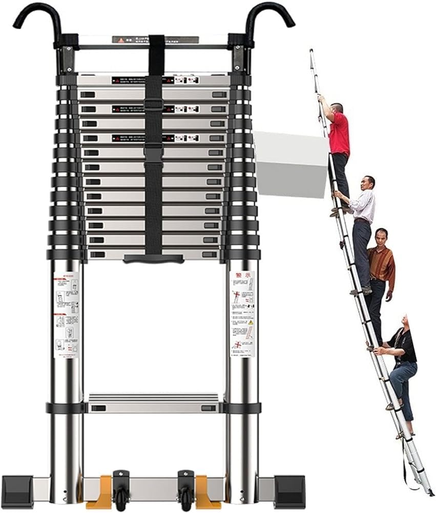 Telescoping Ladder with Hook Folding Portable Aluminum 330 Lbs X76304