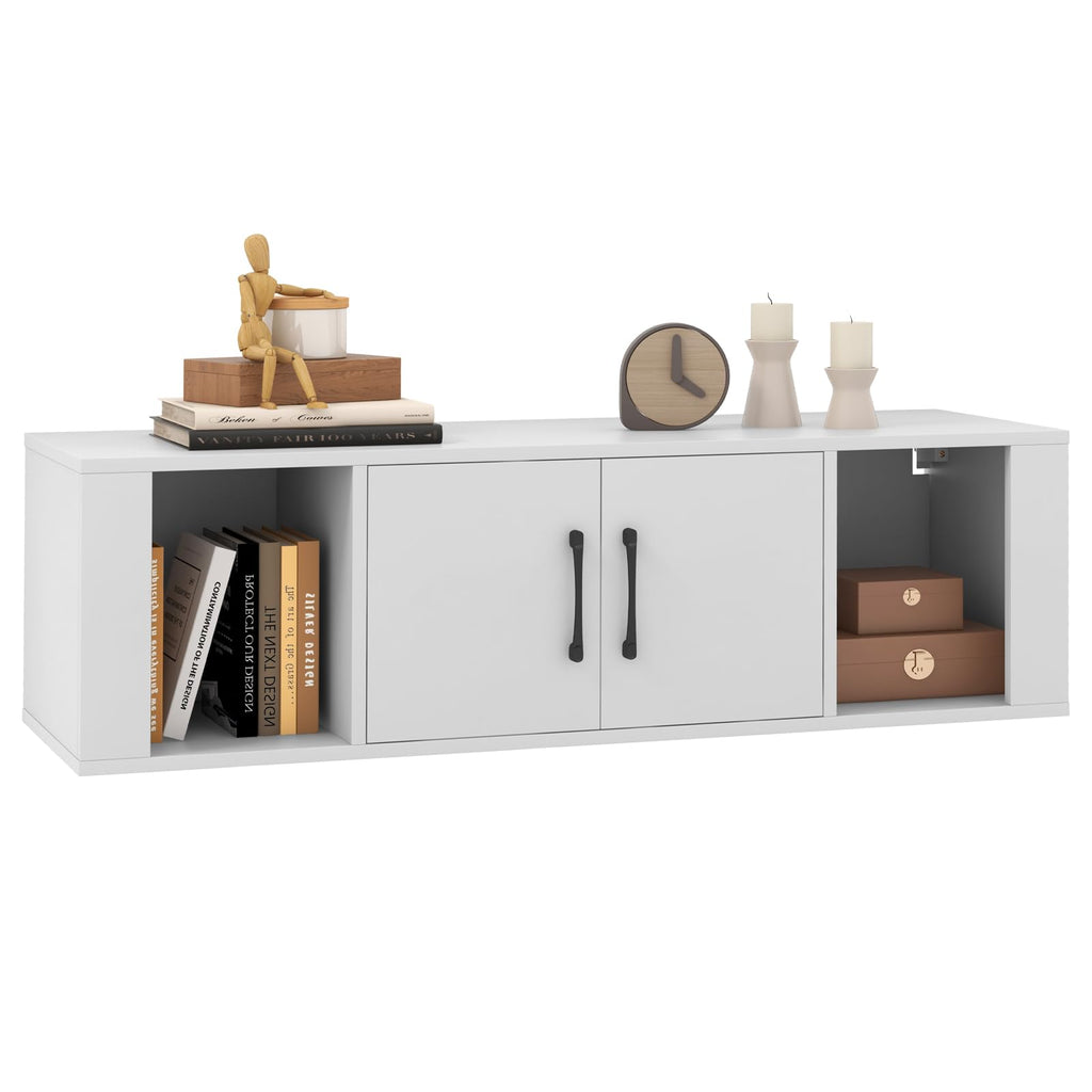 Wall Mounted Storage Cabinet, 2 Cube Floating Desk with Doors, White I154684