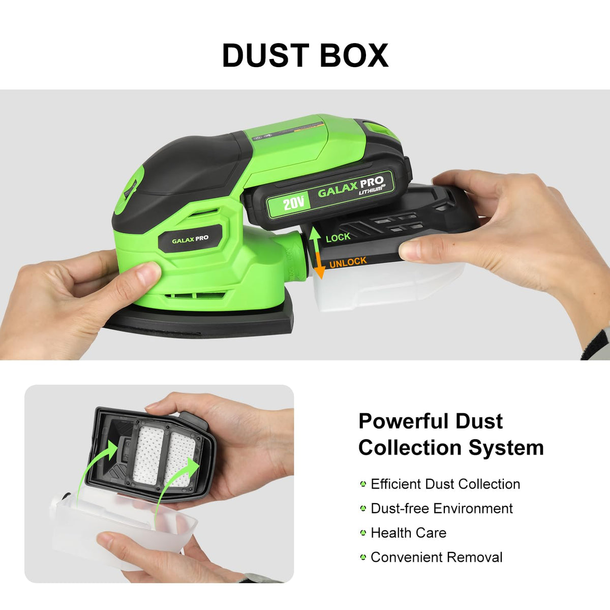 Cordless Detail Sander 2.0Ah Battery, 20 Pcs Sandpapers D1872