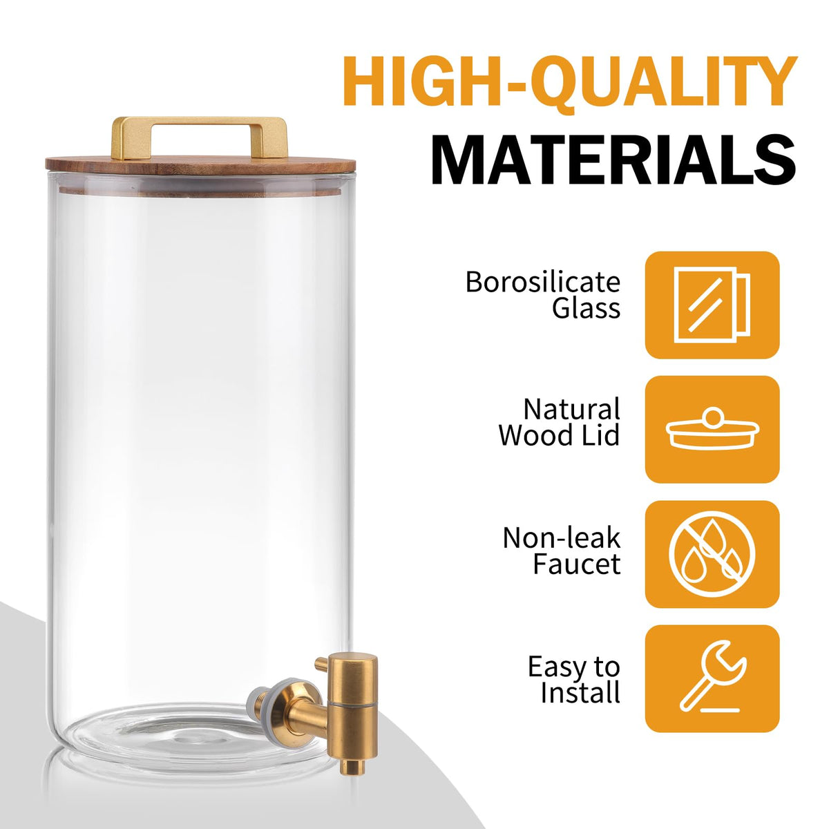 2 PCS 1.5 Gallon Glass Drink Dispenser with Wood Stand and Spigot E34853