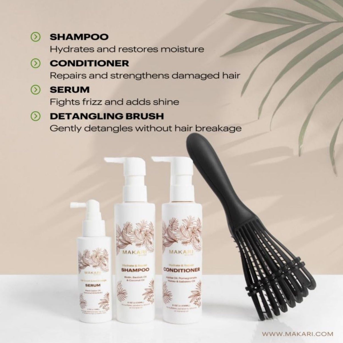 Hair Care Set with Shampoo, Conditioner, Serum & Brush Q862
