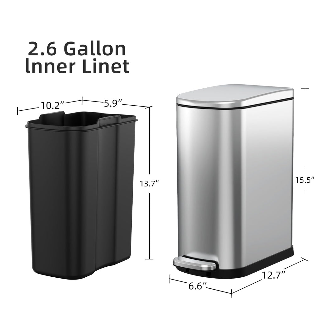 2.6 Gallon Stainless Steel Step Trash Can with Lid W172