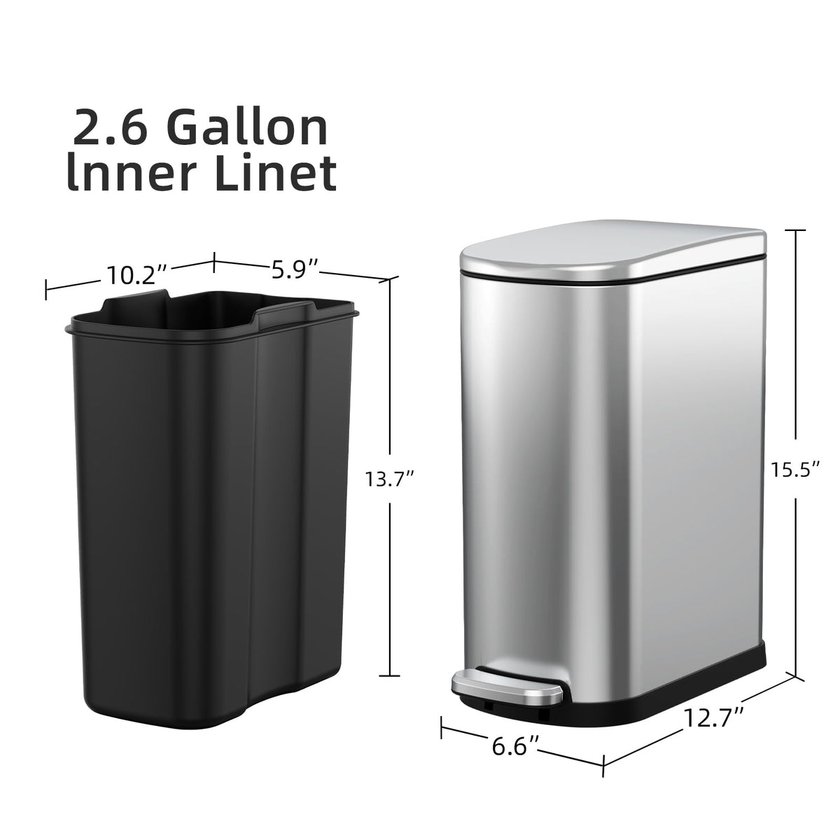 2.6 Gallon Stainless Steel Step Trash Can with Lid W172
