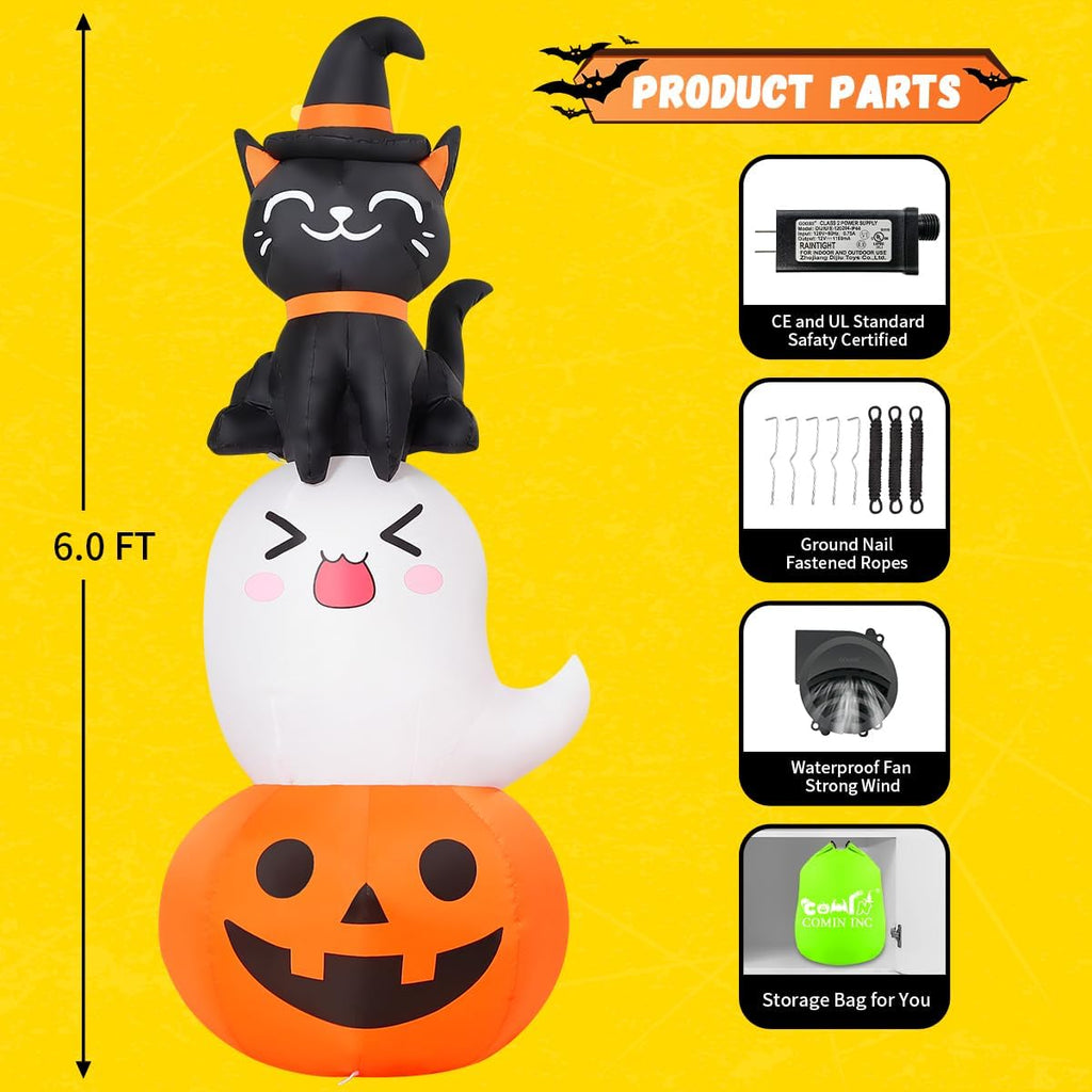 6 FT Halloween Inflatables Pumpkin Ghost Cat Outdoor Decorations U366170