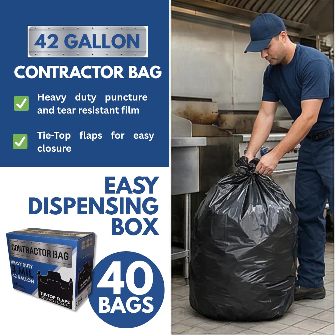 42 Gallon Black Contractor Garbage Bag, 40 Count A6577
