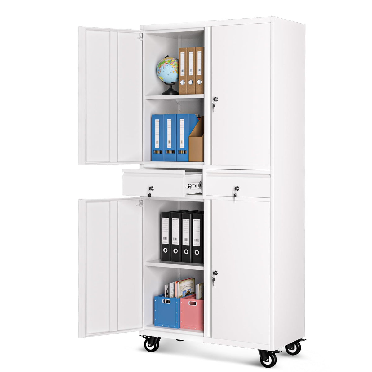 72” Rolling Metal Storage Cabinet with Locking Doors & 2 Drawers R557