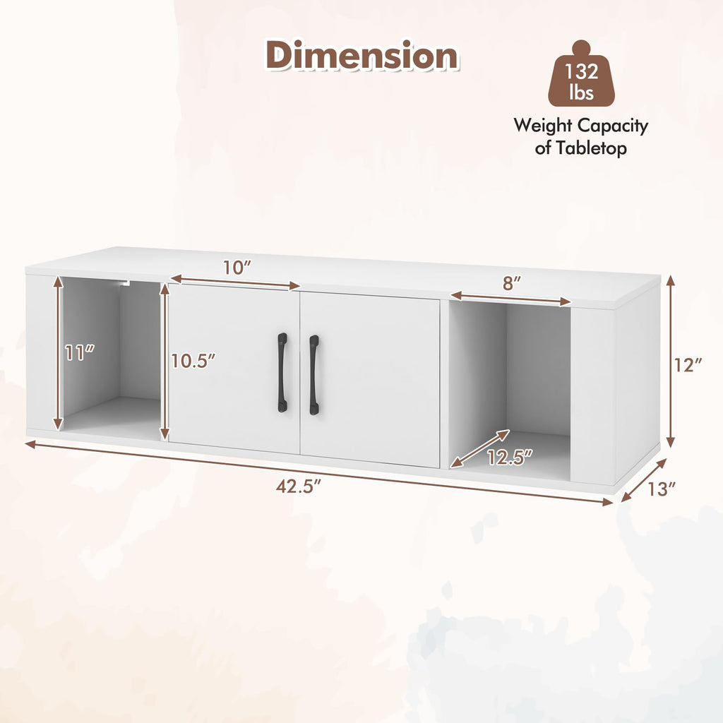 Wall Mounted Storage Cabinet, 2 Cube Floating Desk with Doors, White I154684
