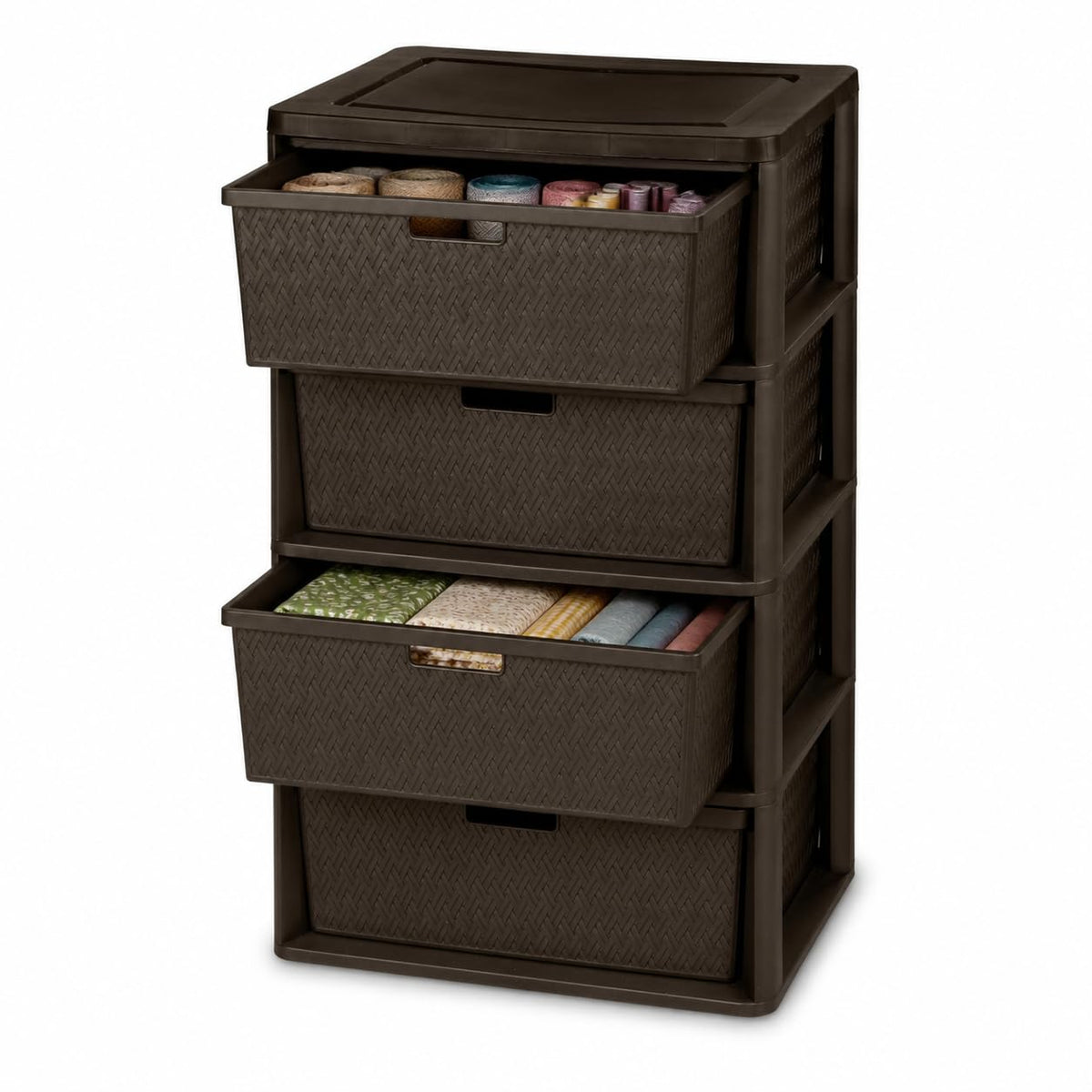 Brown 4 Drawer Plastic Storage Tower W677