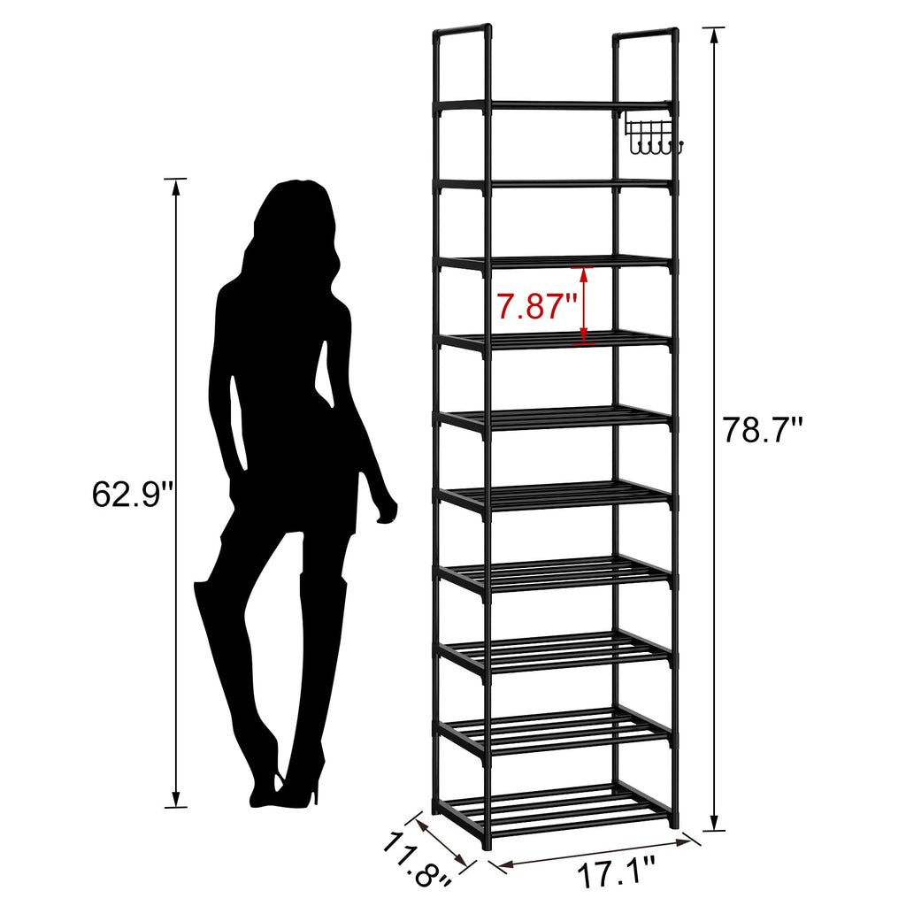 Black 10 Tiers Narrow Shoe Rack W82315