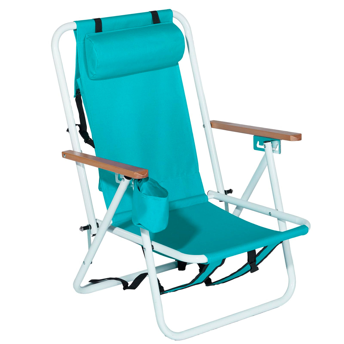 Set of 2 Folding Backpack Beach Chairs with Cup Holder (Green) H716166