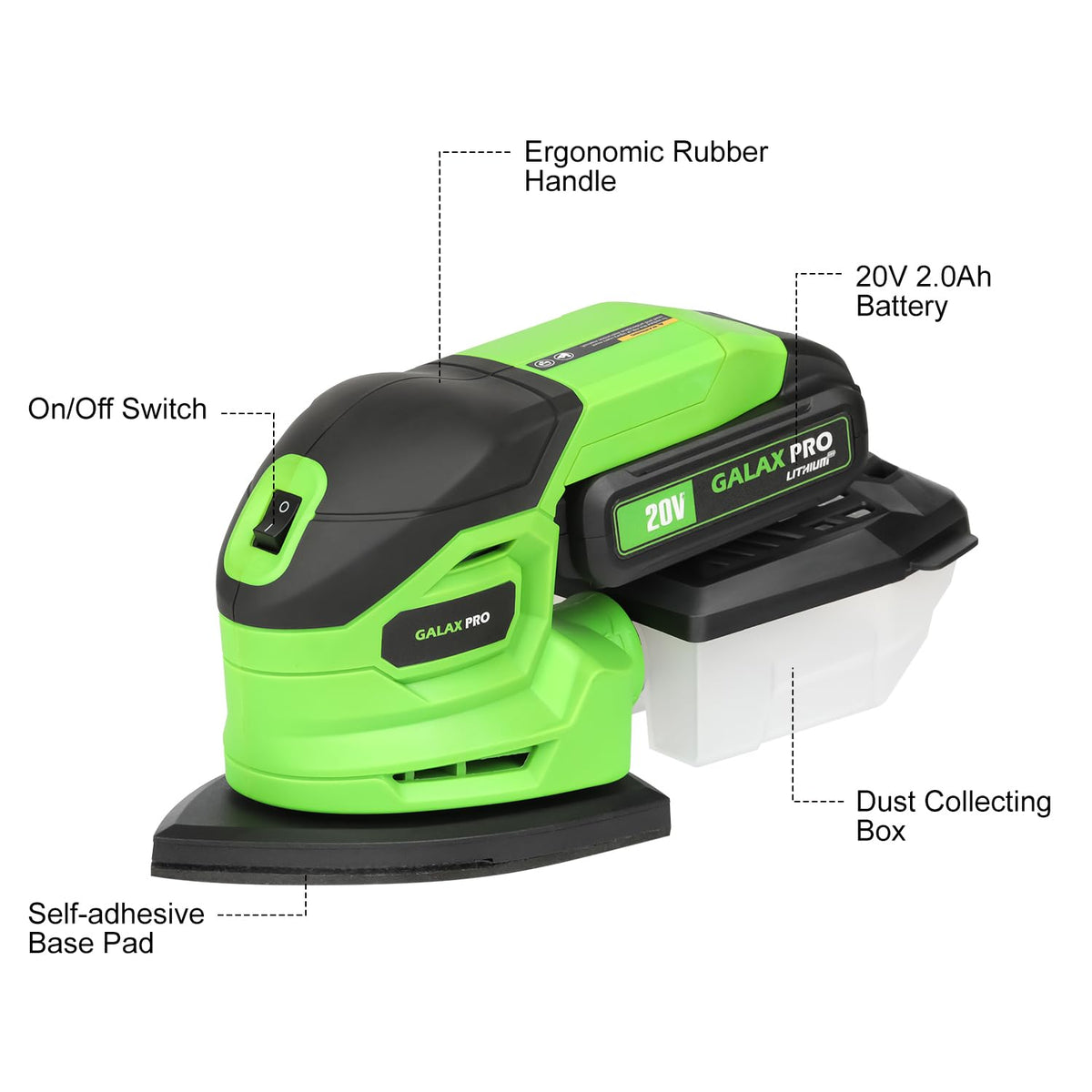 Cordless Detail Sander 2.0Ah Battery, 20 Pcs Sandpapers D1872