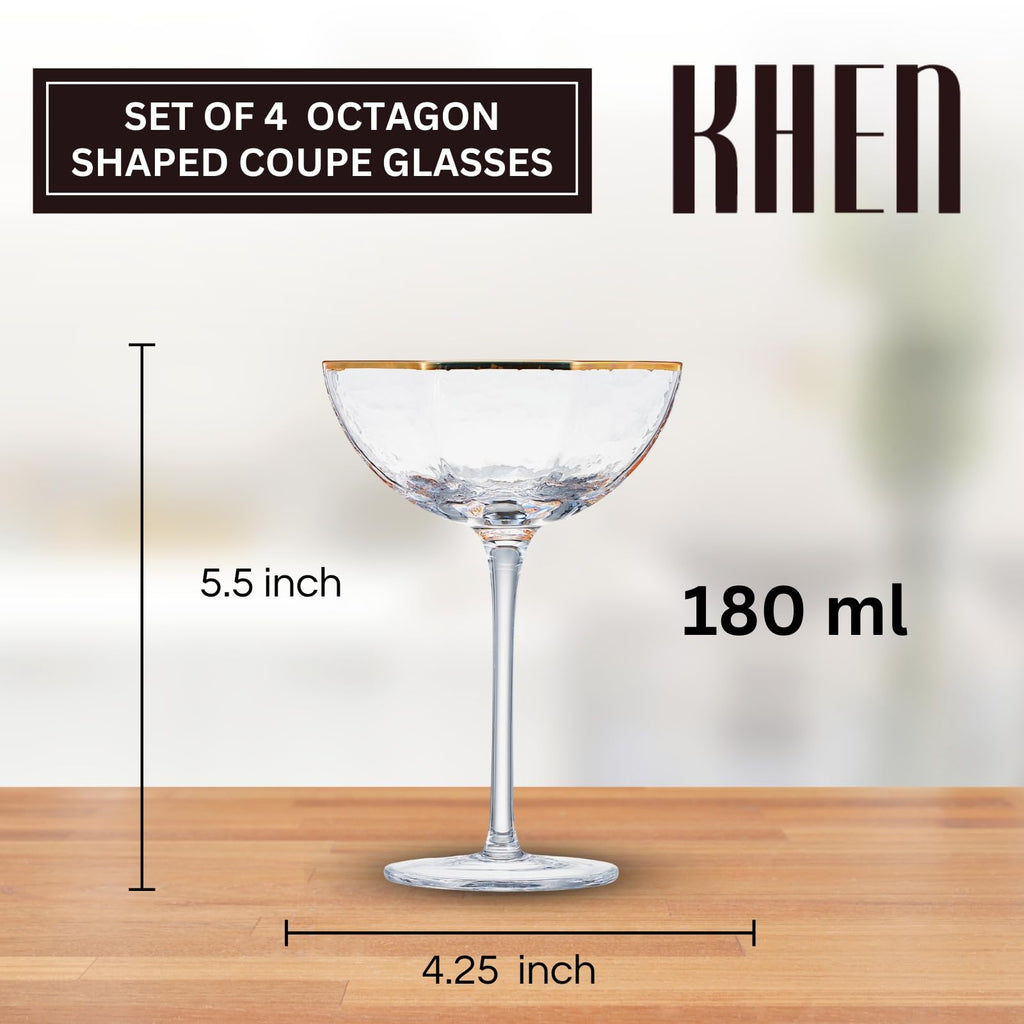 Champagne Coupe Glasses Set of 4 Gold Rim E586