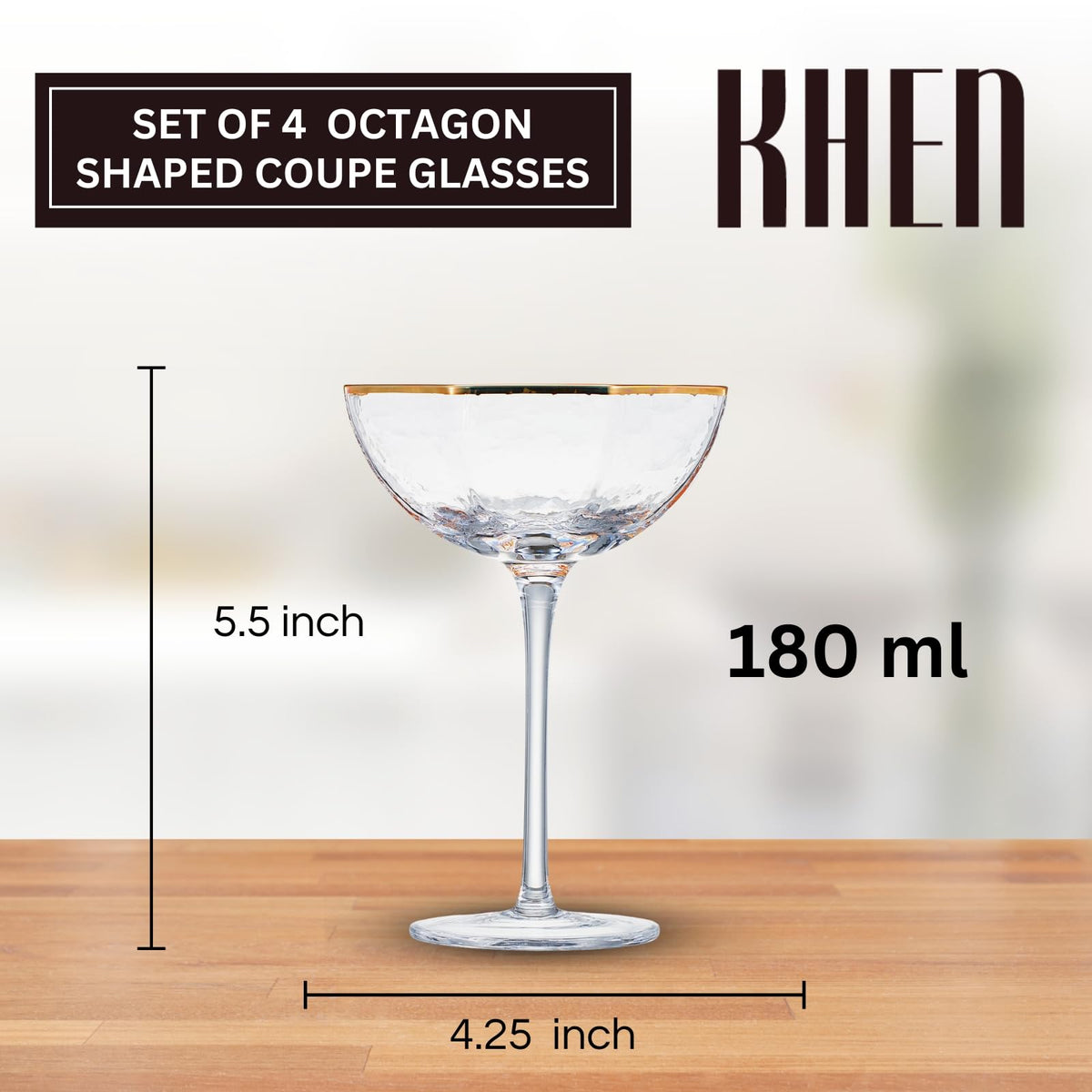 Champagne Coupe Glasses Set of 4 Gold Rim E586