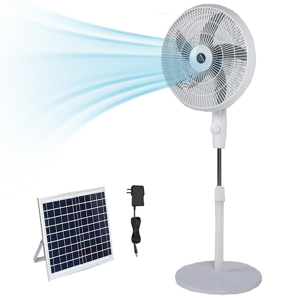16" Solar Oscillating Standing Fan, 10000mAh Rechargeable, 3 Speed, White D9141