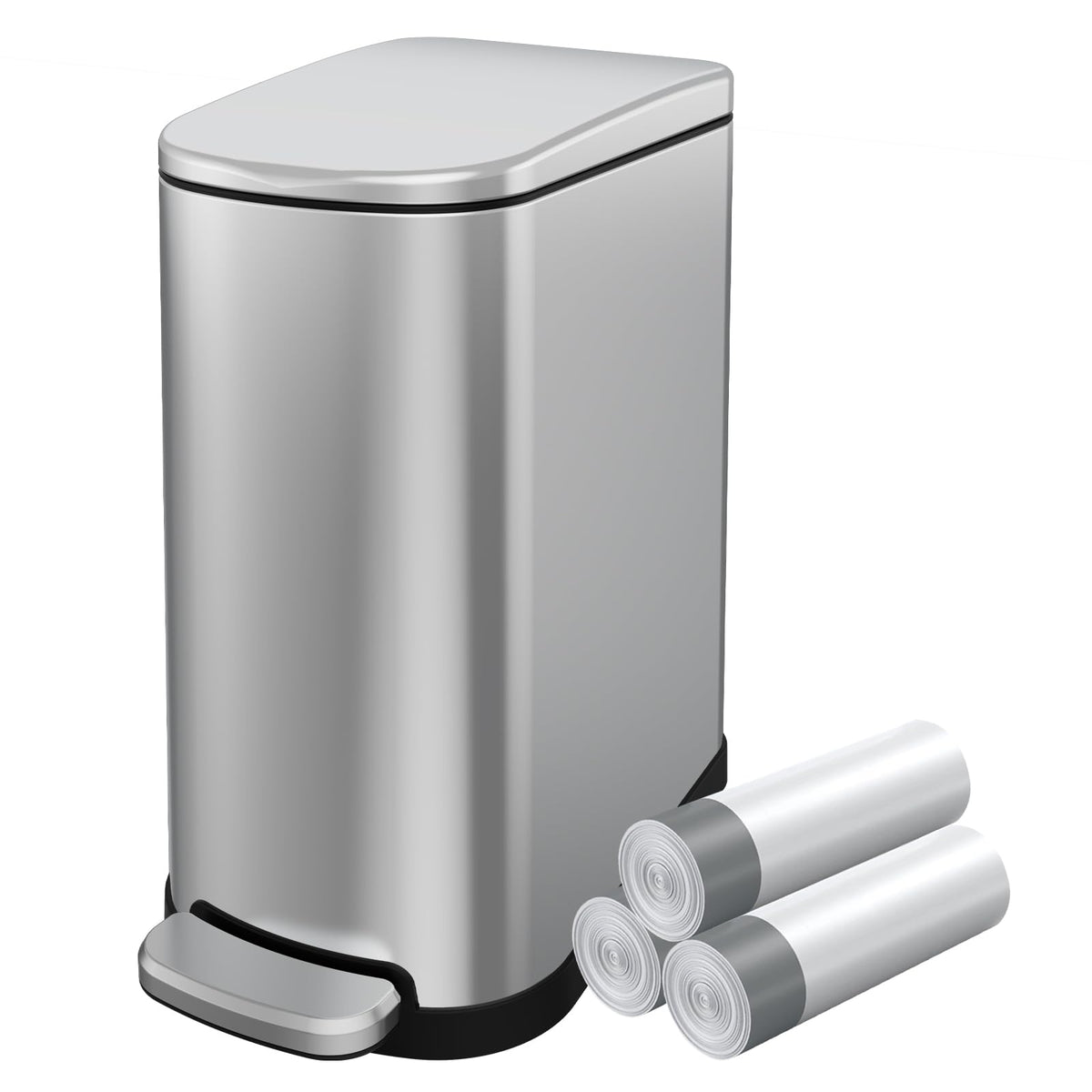 2.6 Gallon Stainless Steel Step Trash Can with Lid W172