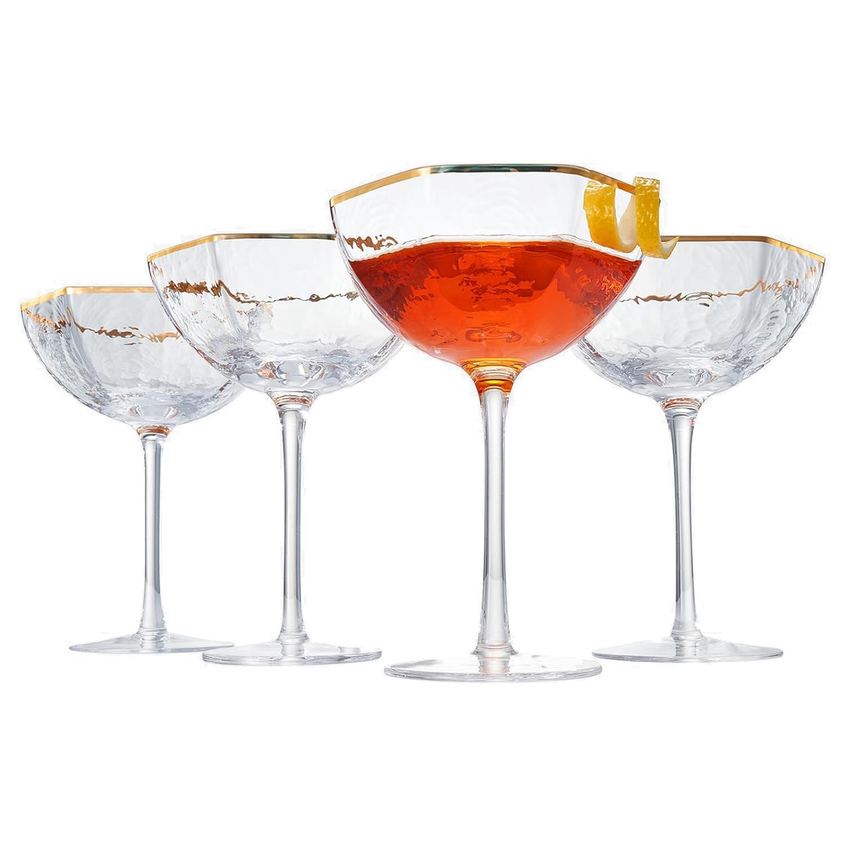 Champagne Coupe Glasses Set of 4 Gold Rim E586