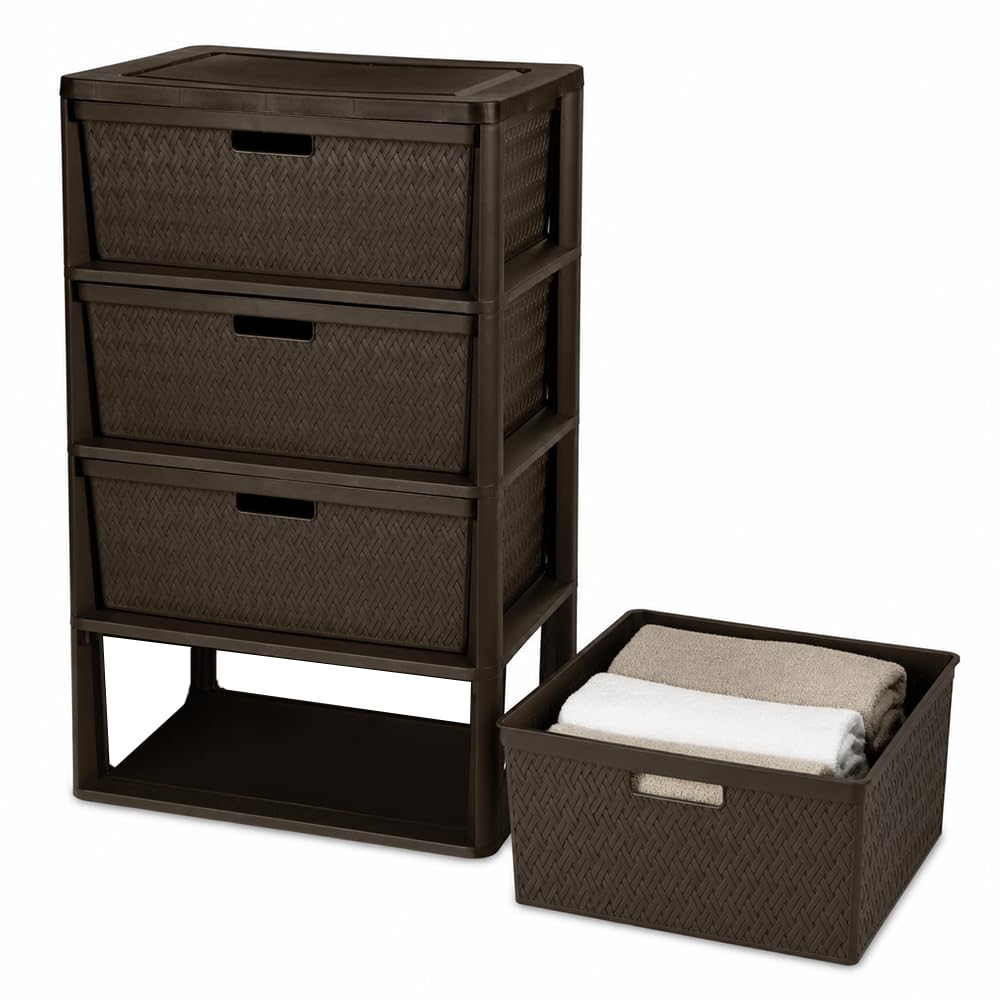 Brown 4 Drawer Plastic Storage Tower W677