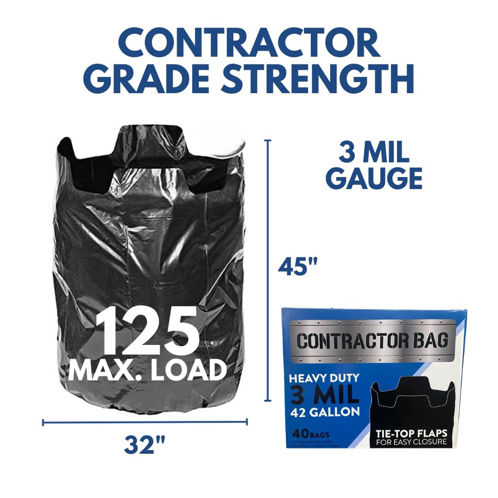 42 Gallon Black Contractor Garbage Bag, 40 Count A6577