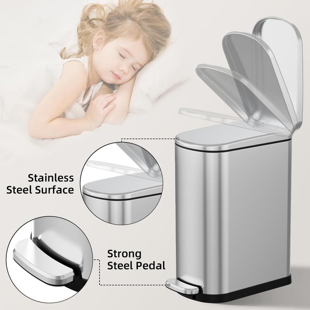 2.6 Gallon Stainless Steel Step Trash Can with Lid W172