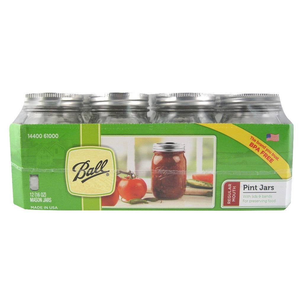 12 Regular Mouth Glass Mason Jars with Lid and Band C569419