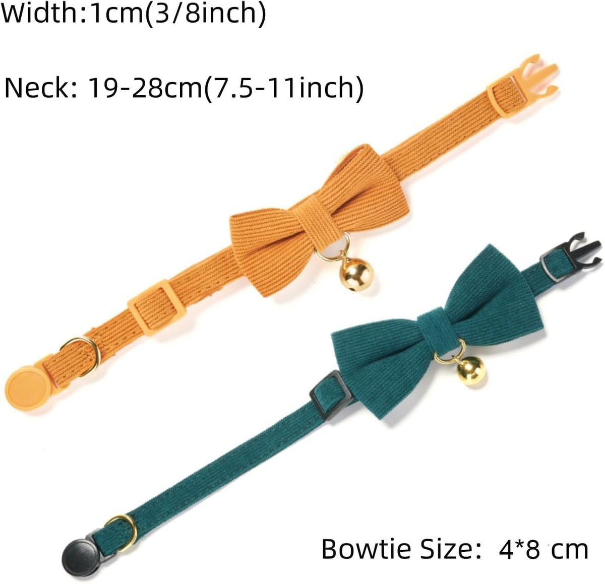 2 Pack Soft Corduroy Cat Collars with Bow Tie & Bell M498723