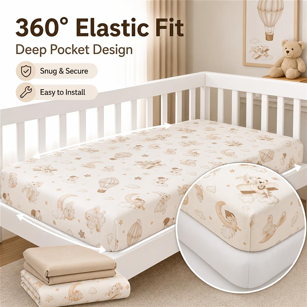 3-Pack Baby Crib Fitted Sheet Set 52 X 28 Inches U536