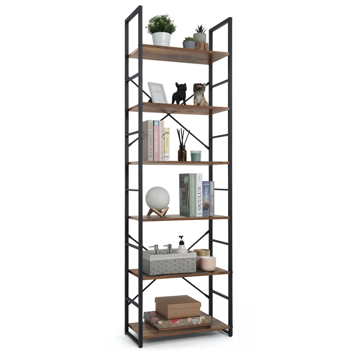6 Tier 24 Inch Rustic Oak Bookshelf V415