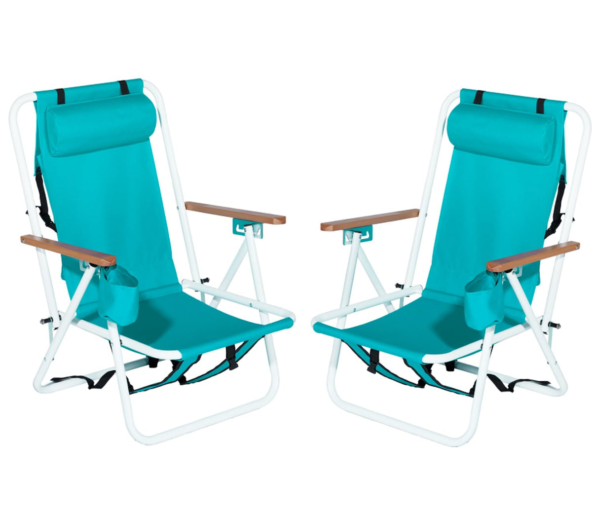 Set of 2 Folding Backpack Beach Chairs with Cup Holder (Green) H716166
