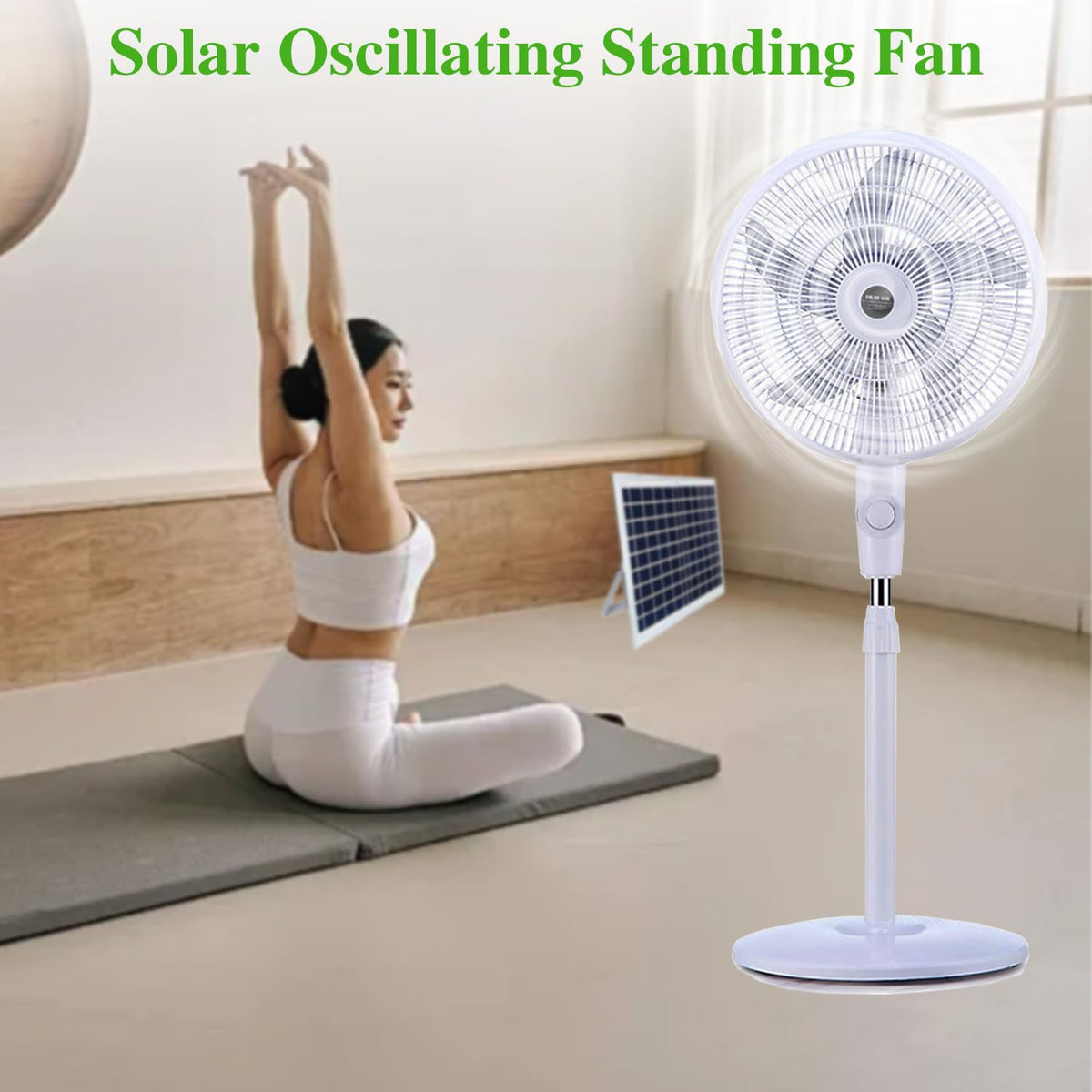 16" Solar Oscillating Standing Fan, 10000mAh Rechargeable, 3 Speed, White D9141