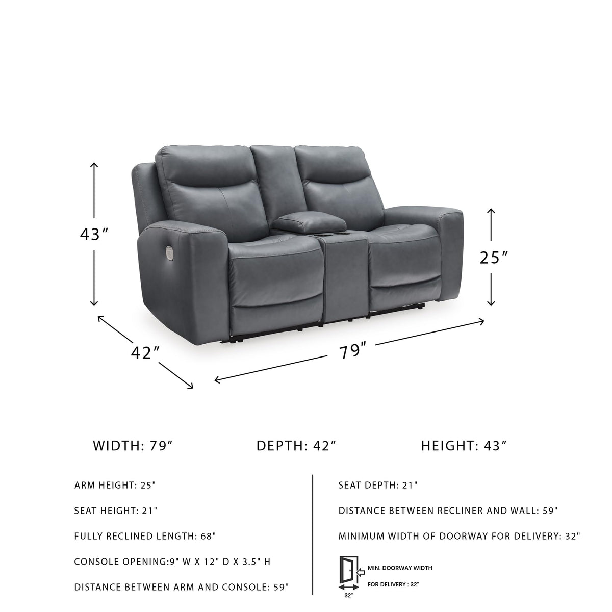 Gray Leather Match Power Reclining Loveseat with Console B11733