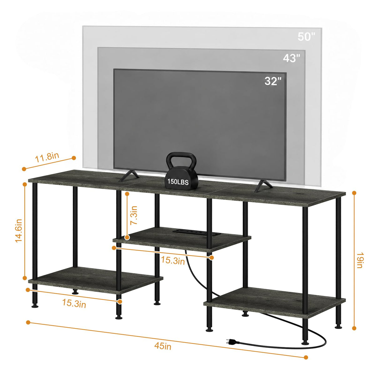50 Inch Dark Grey TV Stand with Power Outlet F180