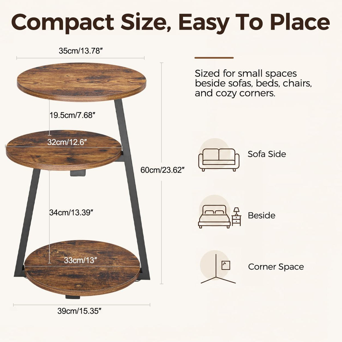 Small Round 3-Tier Side Table with Storage Shelves P640794