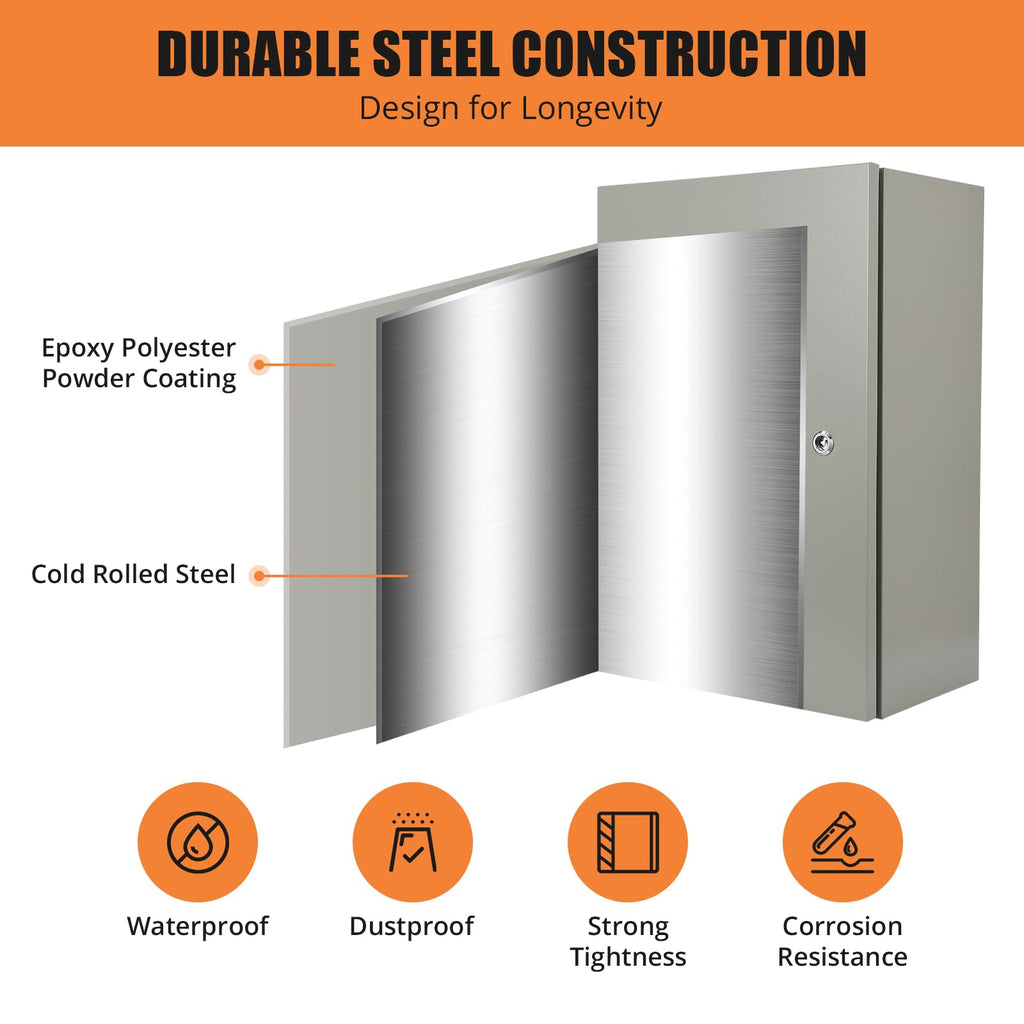 24" x 16" x 10" Waterproof Stainless Steel Electrical Enclosure Box with Lock X705651