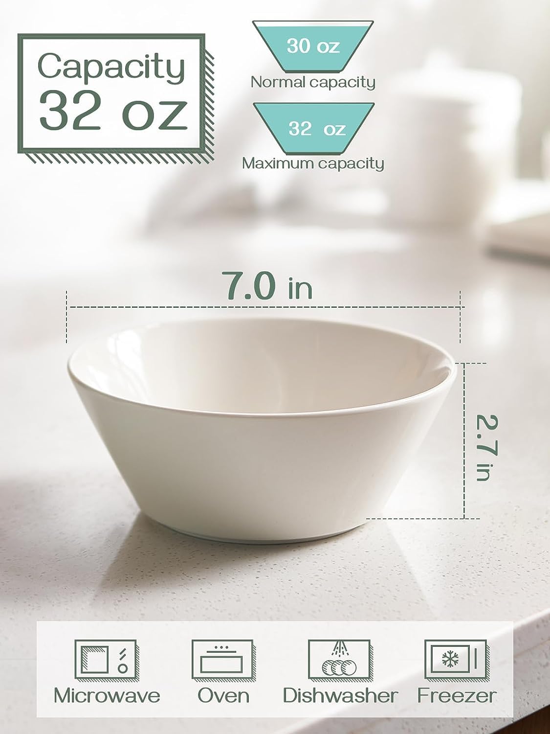 White Ceramic Soup Bowls Set of 4 I14794