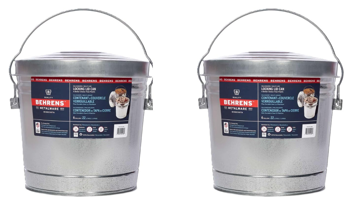 6 Gallon Galvanized Steel Storage Can or Waste Bin with Locking Lid K163