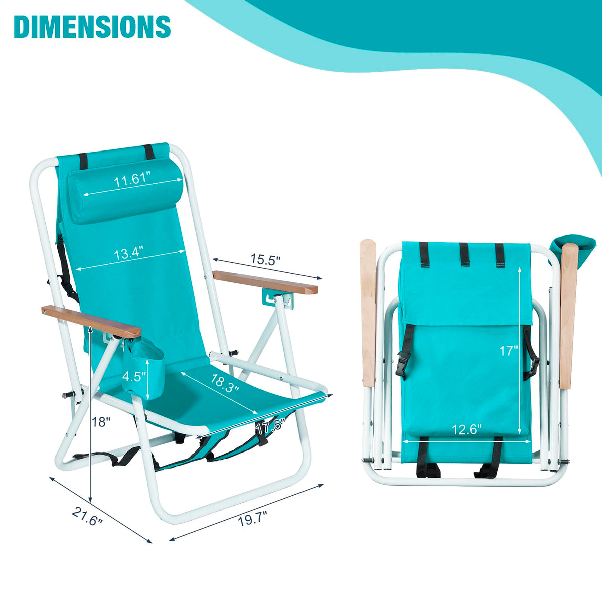 Set of 2 Folding Backpack Beach Chairs with Cup Holder (Green) H716166