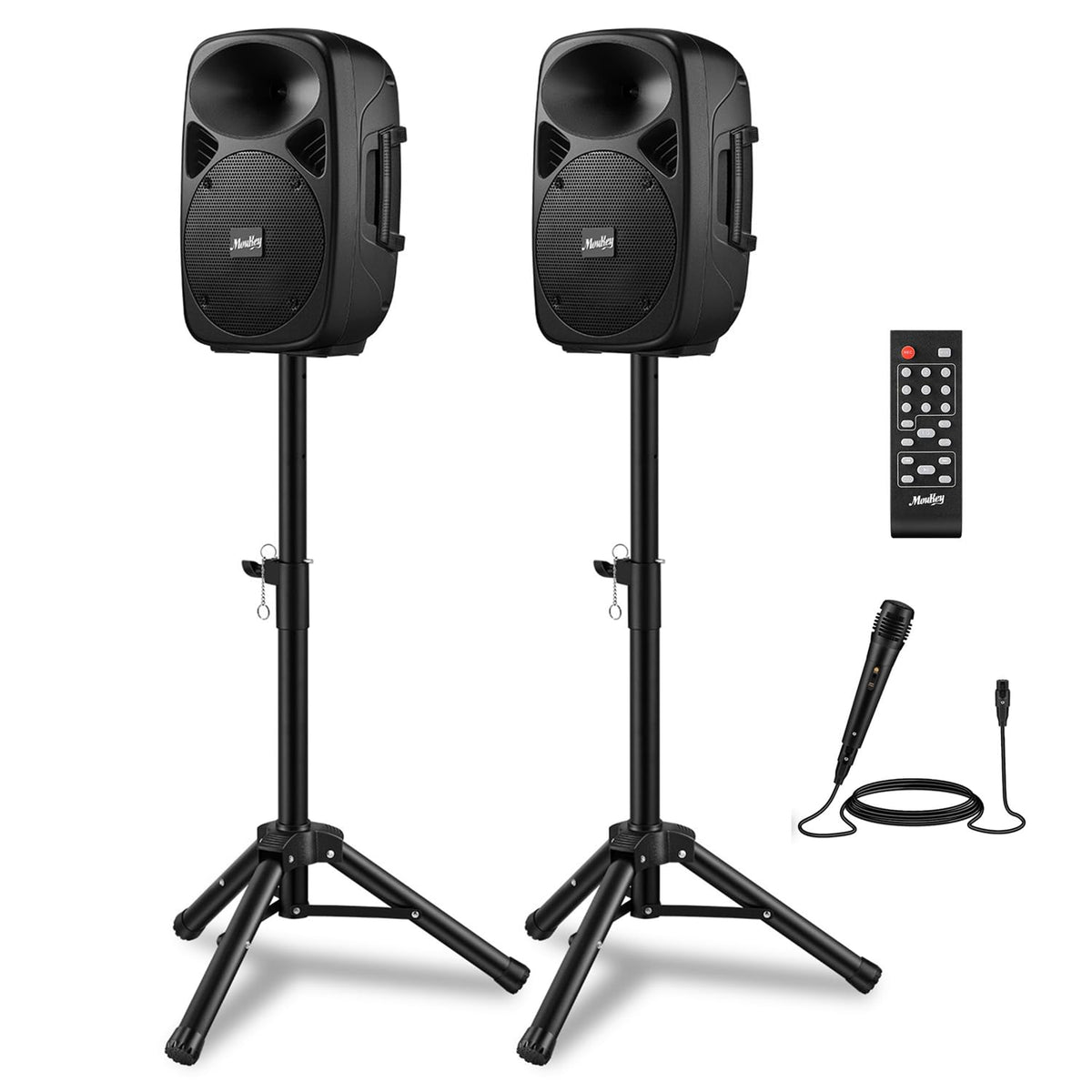 8 Inch Rechargeable Bluetooth PA System with Tripod Stands, Wired Mic T75126