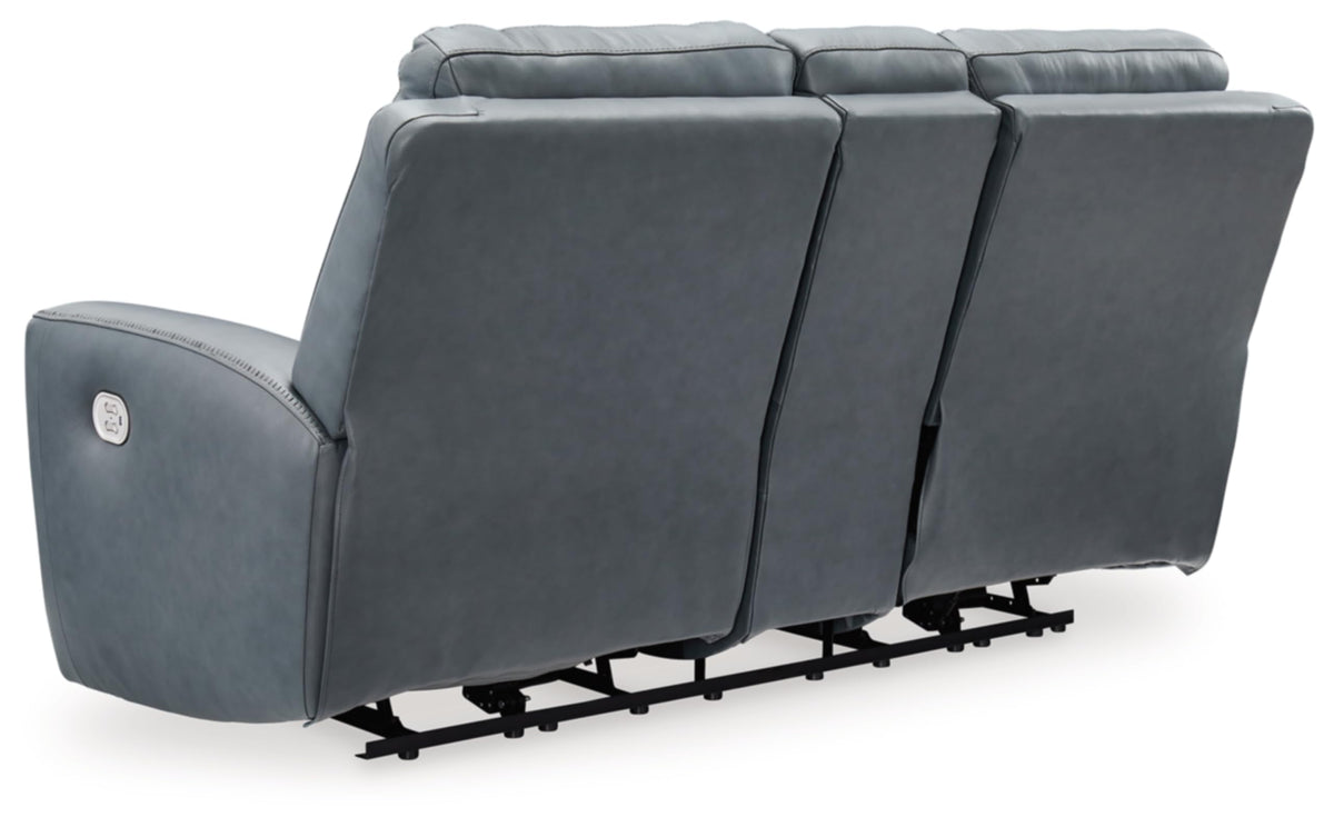 Gray Leather Match Power Reclining Loveseat with Console B11733