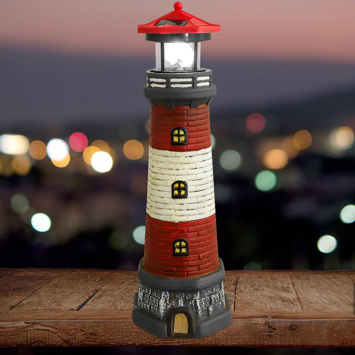 Solar Lighthouse with Rotating LED Lights 15 Inch Tall F272825
