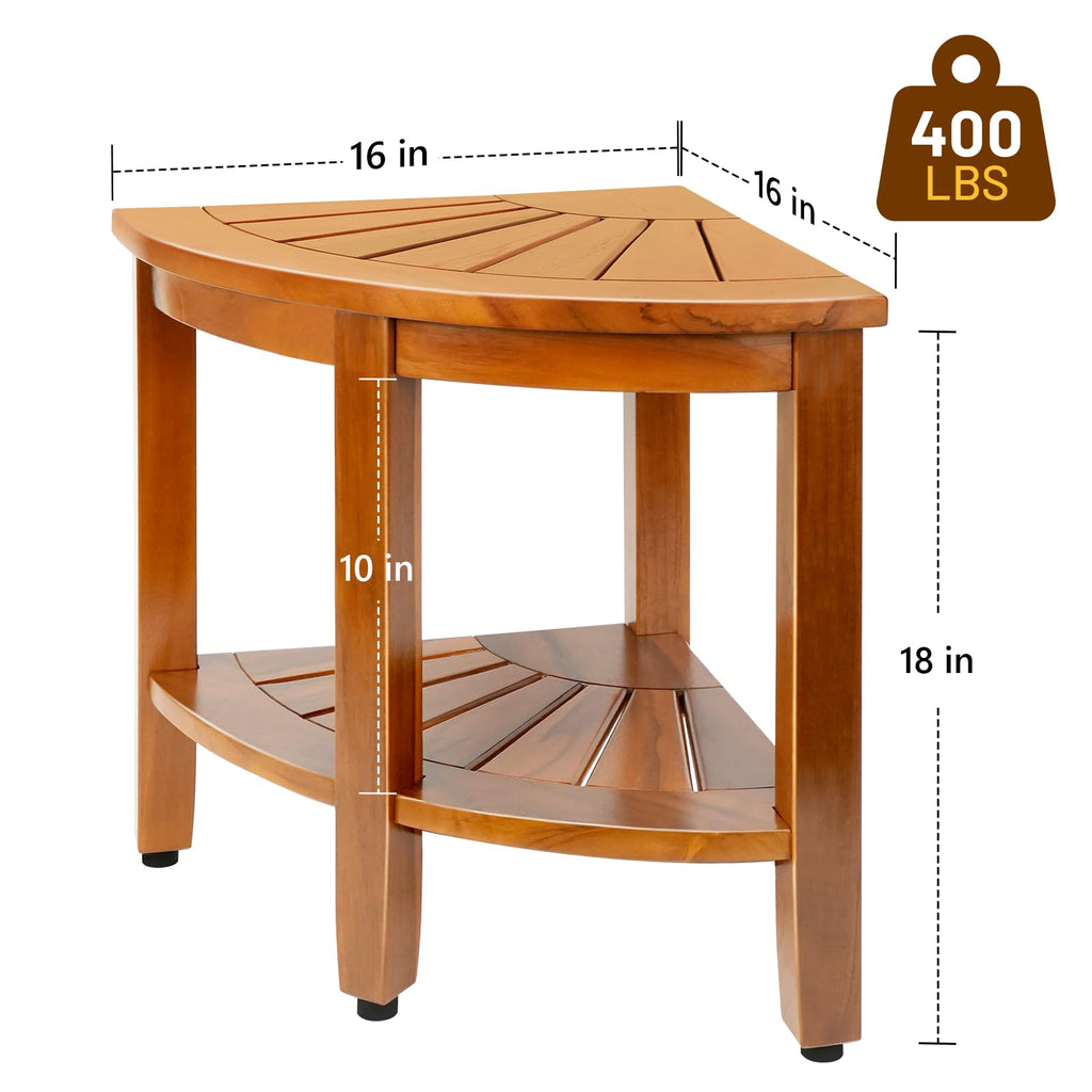 18" Teak Corner Shower Bench with Shelf D81467