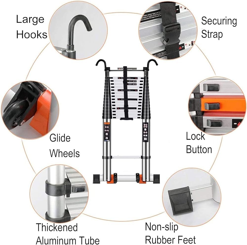 Telescoping Ladder with Hook Folding Portable Aluminum 330 Lbs X76304