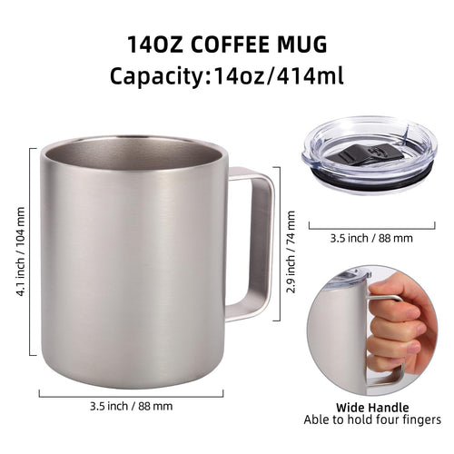 14oz Insulated Stainless Steel Coffee Mug with Lid 2 Pack O74351