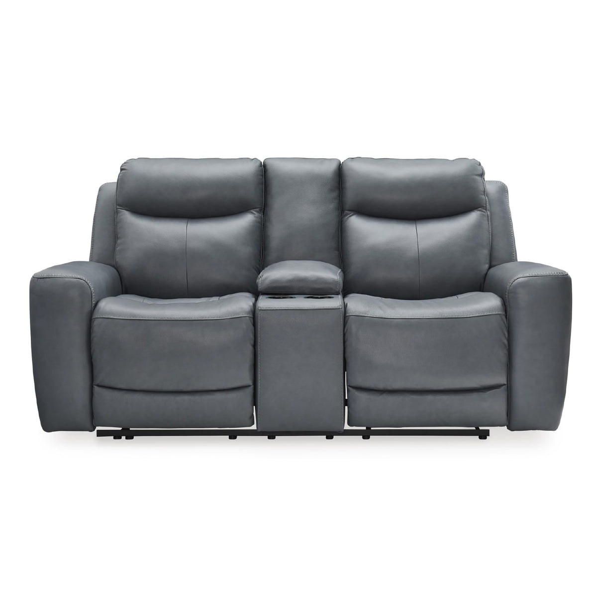 Gray Leather Match Power Reclining Loveseat with Console B11733