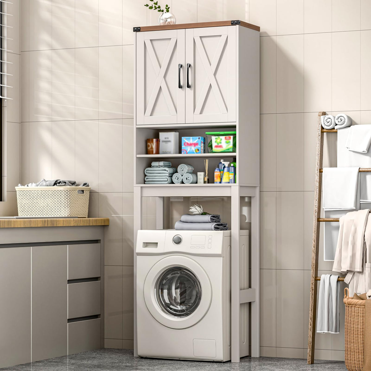 Over The Toilet Storage Cabinet with Adjustable Shelf, White Q2804