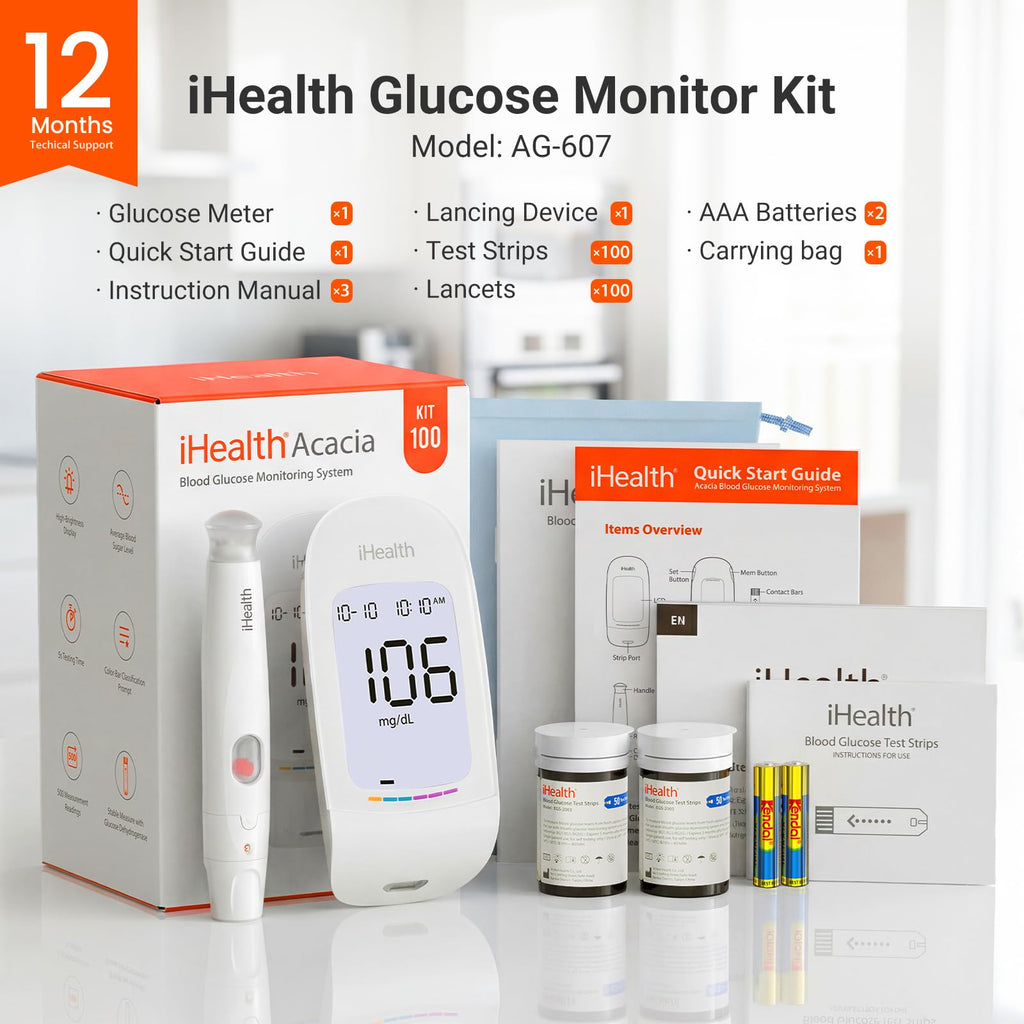 Blood Glucose Monitor Kit, 100 Strips & Lancets L218536