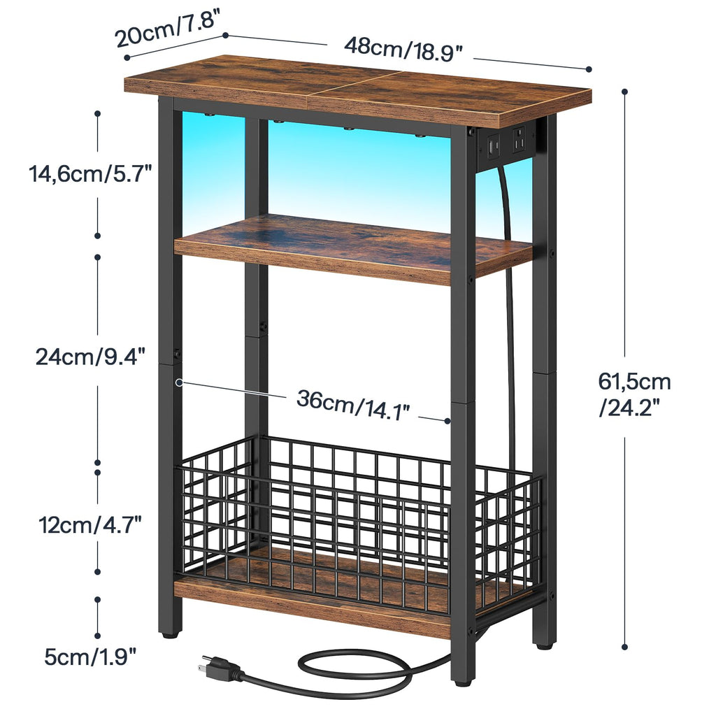 Narrow Side Table with Charging Station and LED Light D931721